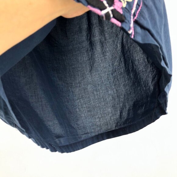 Roxy Navy Off The Shoulder Square Neck Bohemian Embroidered Top size ~L - Picture 11 of 13